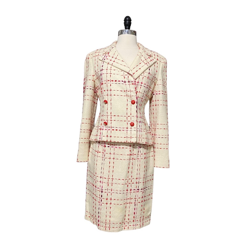 Vintage Valentino Open Plaid Tweed Skirt Suit Set